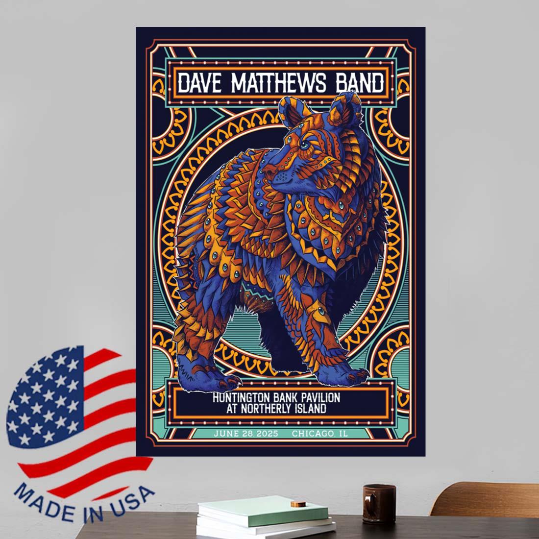 Dave Matthews Band Poster Huntington Bank Pavilion at Northerly Island in Chicago IL Jun 28 2025