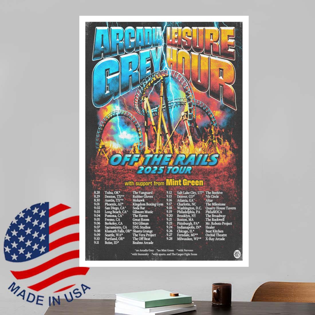 Arcadia Grey Leisure Hour Off The Rails 2025 Tour Show Poster